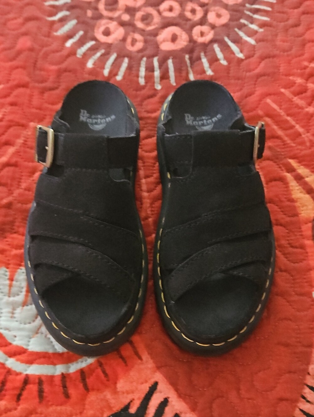 Dr. Martens Black Suede Maxxy Slide Sandals - 7